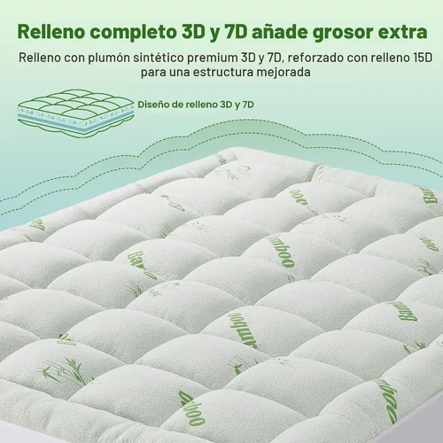 Vista 6 de Protector de colchón tamaño Queen, parte superior de almohada refrescante, viscosa ultra suave hecha de bambú, transpirable para personas que Verde