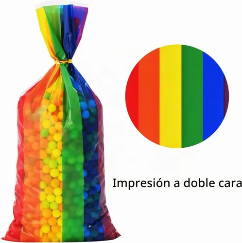 Vista 3 de Lecpeting 100 bolsas de golosinas de arcoíris con estampado de rayas de arcoíris, bolsas de celofán con lazos giratorios para baby shower