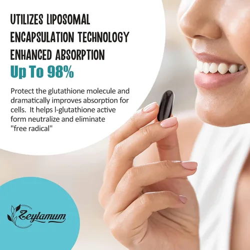 Vista 6 de Zeylamum Cápsulas blandas de glutatión liposomal de 2400 MG, absorción máxima, forma activa reducida de L-glutatión (GSH), con ácido hialurónico