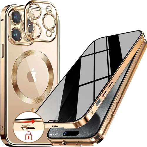 Vista 19 de Funda magnética de privacidad para iPhone 12 Pro Max con anillo de metal CD y cierre desplegable automático [compatible con MagSafe]