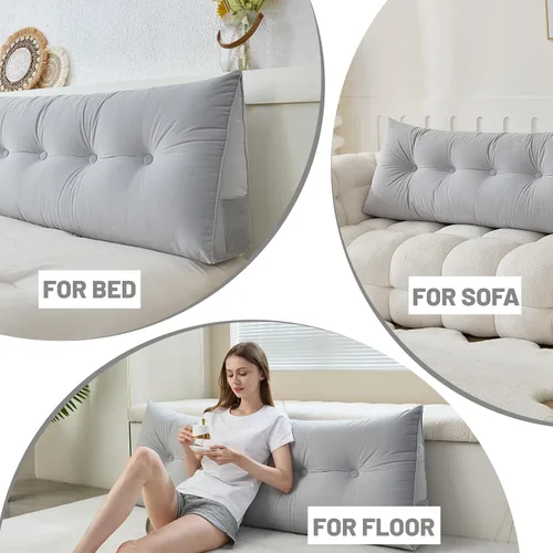 Vista 6 de Zelladorra Almohada de cabecera para cama, almohada triangular de cuña para colocar el cabecero mientras lees y descansas, cojín con funda lavable
