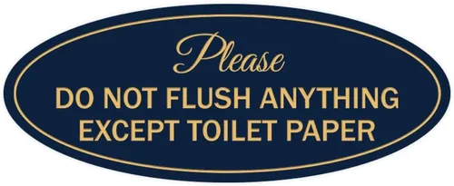 Vista 25 de Signs ByLITA Letrero ovalado con texto en inglés «Please Do Not Flush Anything Except» (Negro), tamaño pequeño