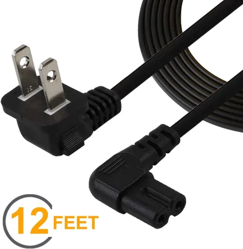 Vista 2 de Cable de alimentación de TV, 12 pies/12.0 ft de doble ángulo (ángulo tipo L) IEC 320 C7 a Nema 1-15P cable de alimentación de CA, NISPT-2 18AWG 2