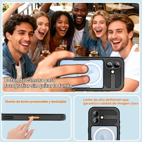 Vista 8 de Funda impermeable para iPhone 17, certificada IP68, grado militar a prueba de golpes y polvo para iPhone 17 (6.3" 2025), compatible con MagSafe Negro