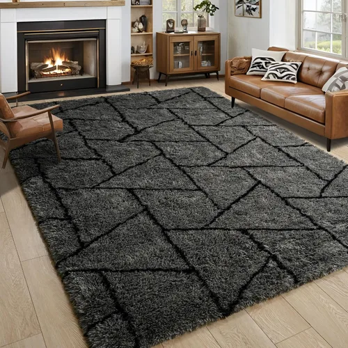 Vista 25 de Noahas Alfombras de Área Grandes y Esponjosas de 5x8 pies para Sala de Estar y Dormitorio, Alfombra Gruesa de Pelo Largo Beige y Blanca, Alfombra
