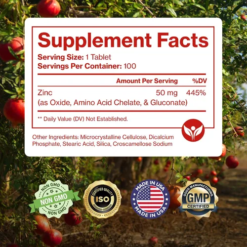 Vista 5 de Mega Zinc Supplement, 50mg - Complejo de Zinc 3 en 1 - 100 Tabletas - Pure Micronutrients