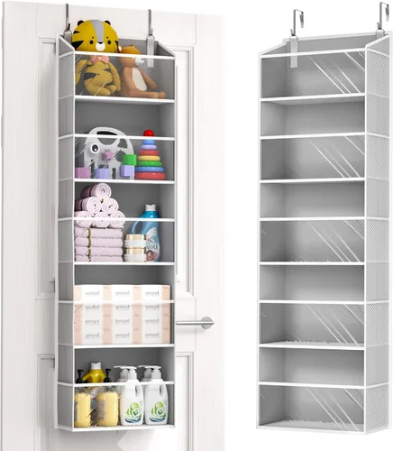 Vista 18 de ULG Organizador para colgar sobre la puerta, 5 niveles extra grande con 10 bolsillos de malla, capacidad de 100 libras, organizador de puerta Beige