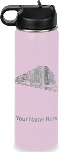 Vista 74 de LaserGram Botella de agua personalizada, tren de carga, acero inoxidable de doble pared aislada al vacío con popote superior, regalo grabado