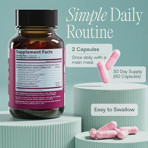 Vista 6 de BIOMA Feminine Health Synbiotic - Suplemento de salud femenina para pH vaginal saludable, tracto urinario y apoyo digestivo - con probióticos