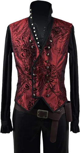 Vista 3 de Traje de belleza para hombre Cosplay traje rojo chaleco PU Pleather traje de Halloween