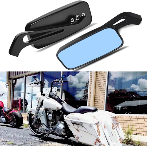 Vista 5 de Espejos retrovisores de manillar rectangular de 8 mm/10 mm en color negro para motocicletas, compatibles con Harley Street Glide, Road King