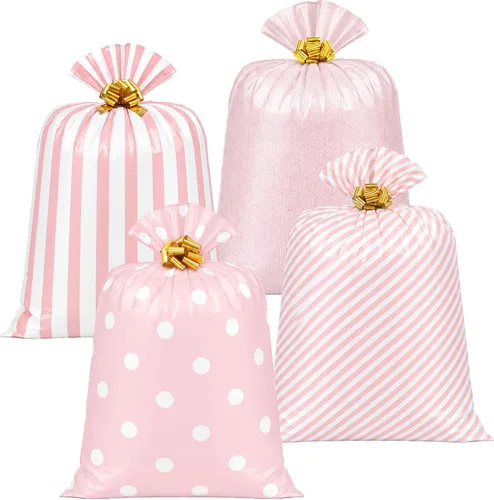 Vista 10 de Fulmoon - 4 bolsas de regalo jumbo de 48 pulgadas, grande, negro dorado