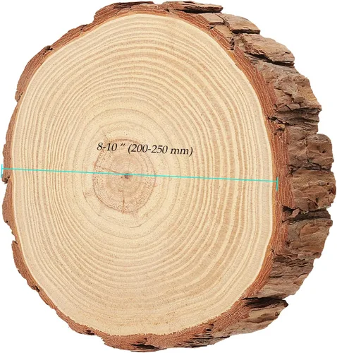 Vista 2 de 6 piezas de rebanadas de madera de 8 a 9 pulgadas, círculo de madera sin terminar de 20 a 9.1 in con corteza de árbol, centros de mesa redondos