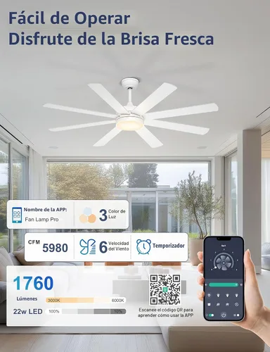 Vista 3 de Ventilador de techo blanco de 60 pulgadas con luces