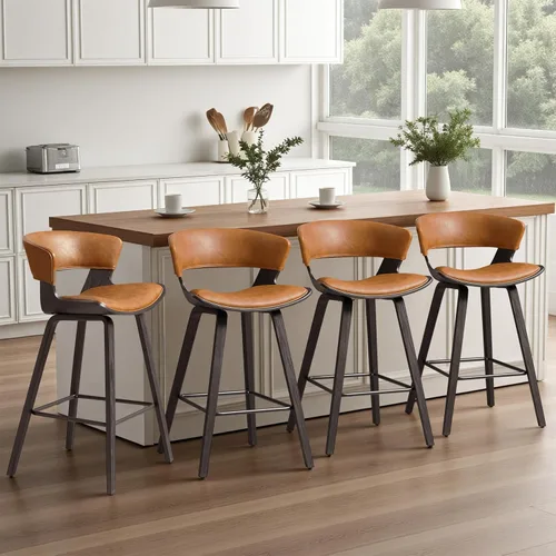 Vista 12 de Zouron Juego de 2 taburetes de bar de madera, sillas de bar tapizadas de altura de mostrador para isla de cocina, taburetes de isla modernos