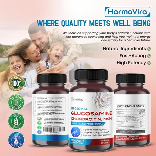 Vista 8 de Condroitina liposomal de glucosamina, MSM - Apoya articulaciones saludables, cartílago fuerte, uñas, cabello - 180 días de suministro