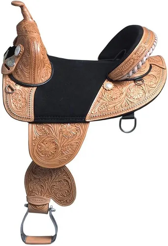 Vista 11 de HILASON Western Horse Treeless Trail Barrel Saddle American Leather for Horses Negro