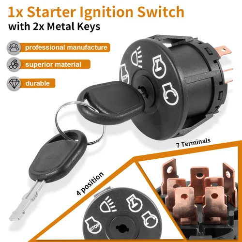 Vista 2 de Interruptor de encendido de arranque con 2 llaves para tractor X100 Series X300 X304 X310 X320 X324 X330 X340 X350 X354 X360 X370 X380 X384 X390
