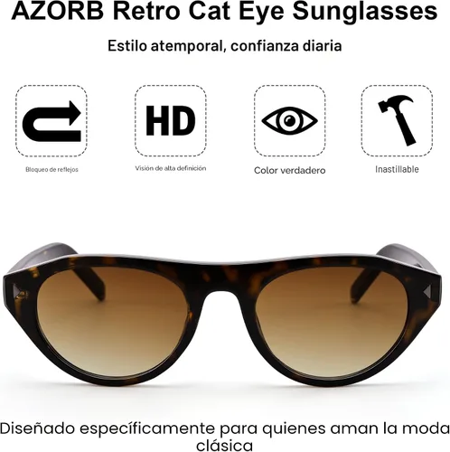 Vista 4 de AZorb Lentes de sol ovalados pequeños retro con diseño de ojo de gato para Tortuga/Marrón degradado