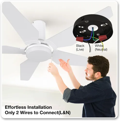 Vista 5 de SMAAIR Ventiladores de techo de montaje empotrado con luces y control remoto, 5 cuchillas de madera contrachapada tallada, motor BLDC silencioso