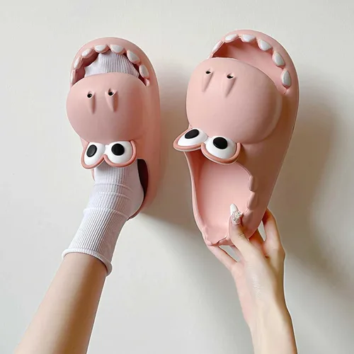 Vista 5 de Pantuflas de dinosaurio de dibujos animados para mujeres y hombres sandalias de ducha de animales divertidos para parejas antideslizantes 157