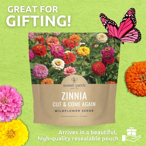 Vista 6 de Zinnia Cut & Come Again Mix - Paquete grande de 1 onza - 4,000 semillas de flores para plantar - Zinnia elegans