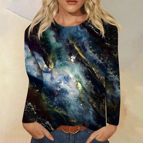 Vista 3 de Sudaderas de otoño para mujer, a la moda, casual, de manga larga, estampado floral, cuello redondo, blusa sin botones