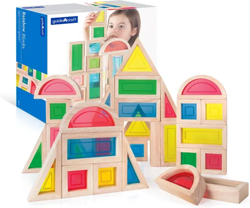 Vista 6 de Guidecraft Juego de bloques de arco iris - 10 piezas. Juguetes educativos y de aprendizaje para niños, bloques apilables