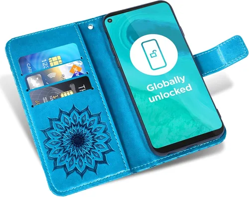 Vista 2 de Asuwish Funda de teléfono para Moto G Fast 2020 con protector de pantalla de vidrio templado y funda delgada de cuero, soporte para tarjetas Azul