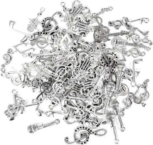 Vista 5 de Dijes de metal de música a granel 70 mezclados para hacer joyas, pulsera, collar, colgante, llavero, álbum de recortes, bricolaje