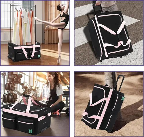 Vista 7 de Oeaear Bolsa de baile con perchero, bolsa de competición de baile con estante, bolsa de lona imprescindible para competencia de baile, bolsas