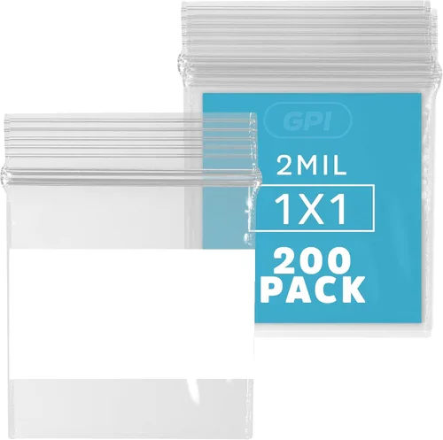 Vista 11 de GPI - Mini bolsas con cremallera de 1 x 1 pulgada, paquete de 100 bolsas de plástico transparente con cierre con cremallera con bloque blanco