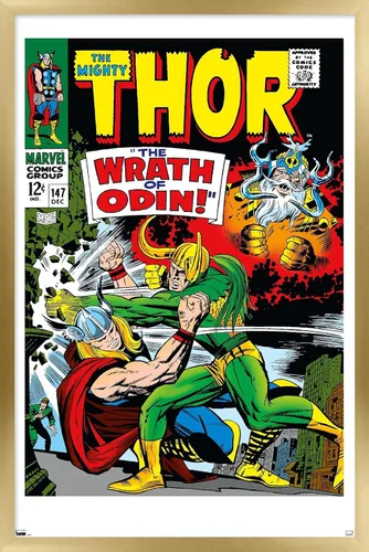 Vista 17 de Trends International Marvel Comics Loki - Póster de pared Thor #147, 22.4 pulgadas de largo x 14.7 pulgadas, versión enmarcada en madera de granero