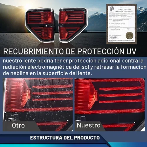 Vista 3 de PIT66 Luces Traseras, Compatible con Ford F150 2009 2010 2011 2012 2013 2014 Pickup SVT, Lente Negro, Acabado Cromado, Juego de Lámparas Traseras 1