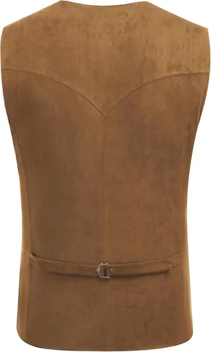 Vista 4 de COOFANDY Chaleco de traje de cuero de gamuza para hombre, chaleco occidental casual, chaleco ajustado