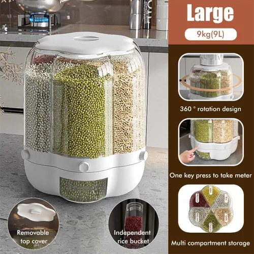 Vista 2 de Enfudid Contenedor de almacenamiento de granos para alimentos, dispensador de arroz de 6 rejillas de gran capacidad, caja de almacenamiento