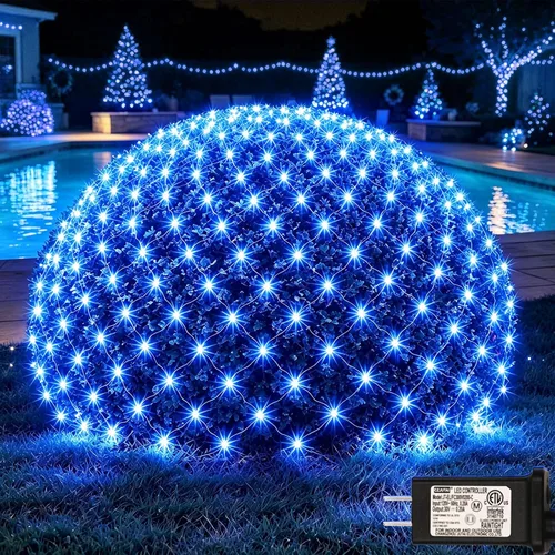 Vista 11 de OYCBUZO 300 luces LED de red de Navidad, 14.8 pies x 5 pies, luces de malla para exteriores, 8 modos, cable verde, tira de luces conectables