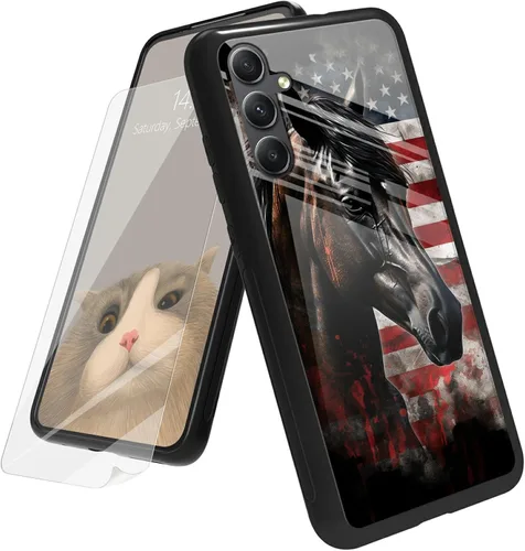Vista 23 de Funda para Samsung Galaxy A12 5G con protector de pantalla, parte trasera de vidrio templado + TPU de silicona suave que absorbe los golpes