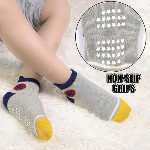 Vista 4 de ELUTONG Calcetines antideslizantes para niños pequeños con agarres, 12 pares para niños de 1 a 7 años, para niños y niñas