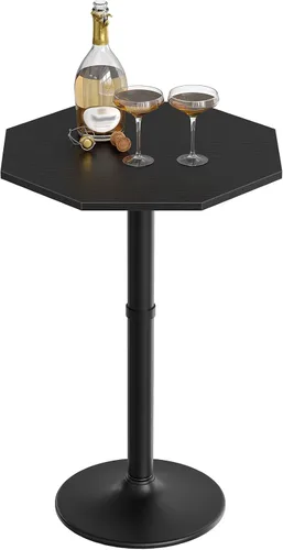 Vista 9 de HOOBRO Mesa de bar negra, mesa de pub moderna con base de metal resistente, mesa de cóctel octogonal de altura de barra, para cocina, sala de estar