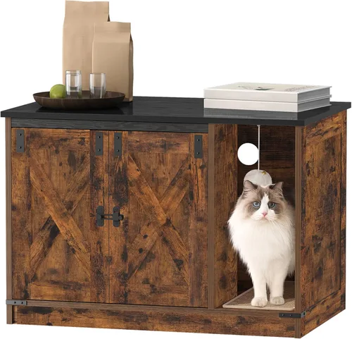 Vista 13 de Hzuaneri Caja de Arena para Gatos con Cerramiento, Mueble de Armario Oculto para Caja de Arena con Campana, Casa Interior para Gatos, Estilo Granja