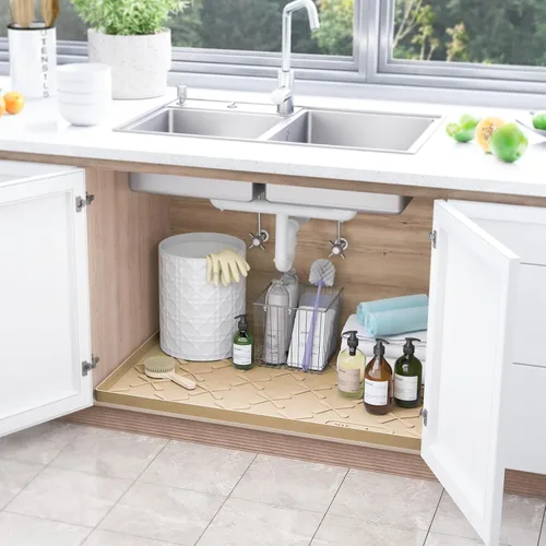 Vista 5 de SIKADEER Tapete impermeable de 19 x 19 pulgadas para debajo del fregadero, tapete de silicona para estante de cajones de cocina y revestimiento