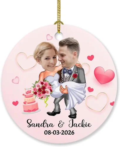 Vista 19 de Foto personalizada, adorno de matrimonio de nuestra primera Navidad 2023, regalo para novio, novia, señor y señora, foto y calendario, adorno
