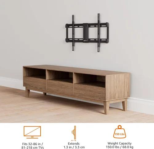 Vista 8 de Amazon Basics Soporte de pared para TV de perfil bajo con nivelación horizontal posterior a la instalación para televisores de 32 a 86 pulgadas