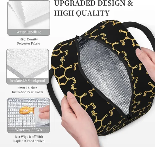 Vista 3 de Reusable Insulated Cooler Lunch Container Funny-Caffeine-Molecule-Chemistry Large Capacity Lunch Box Thermal Lunch Tote Bag