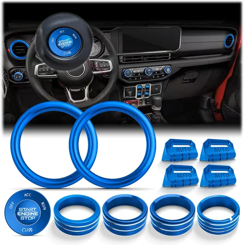 Vista 10 de Wrangler JL/JLU y Gladiator JT 2018-2026 - Accesorios de aluminio para botón de arranque, CA, volumen de audio, faros delanteros e interruptores