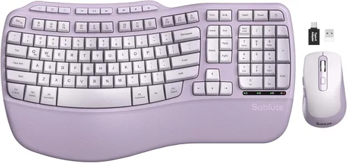 Vista 10 de Combo de teclado y mouse inalámbricos ergonómicos, 2.4G de tamaño completo con teclado de onda y reposa muñeca acolchado, escritura natural, mouse