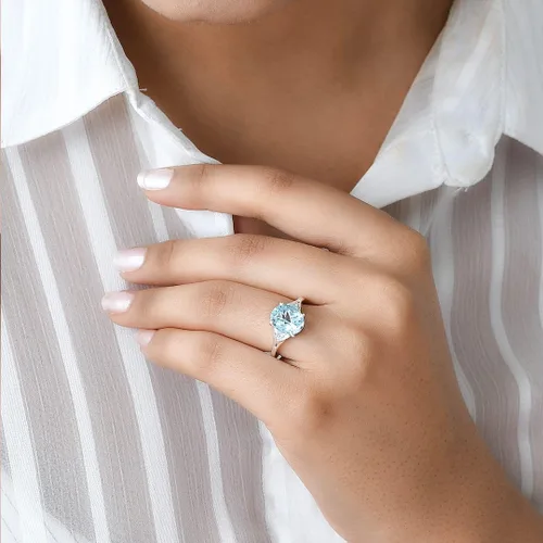 Vista 2 de Compra hermosos anillos de compromiso LC para mujer, piedra de topacio azul, plata de ley 925, piedra natal de amor, Metal, Topacio