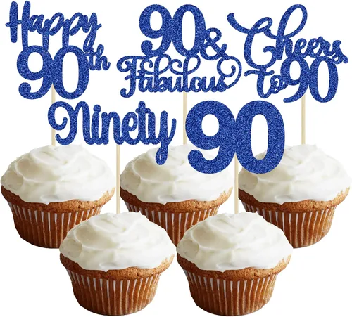 Vista 42 de Paquete de 30 adornos para cupcakes con purpurina de doble dígito para cumpleaños de 10 años, para cumpleaños, aniversario, fiesta, suministros