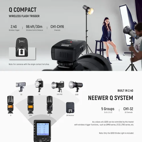 Vista 5 de NEEWER Q300 300Ws 2.4G Flash de estudio al aire libre con disparador inalámbrico compacto Q